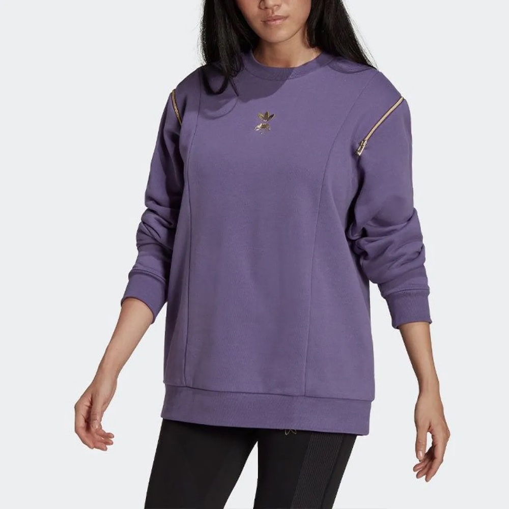 Adidas Original Crew Wonder Sweatshirt Women's Medium Purple Gold Zipper Casual